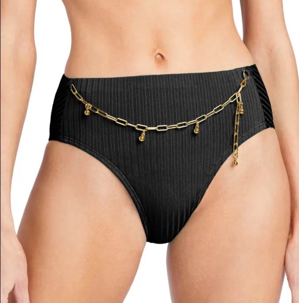 Robin Piccone Yasmine Bikini Bottoms Size Extra Small NEW High Waist Chain Black